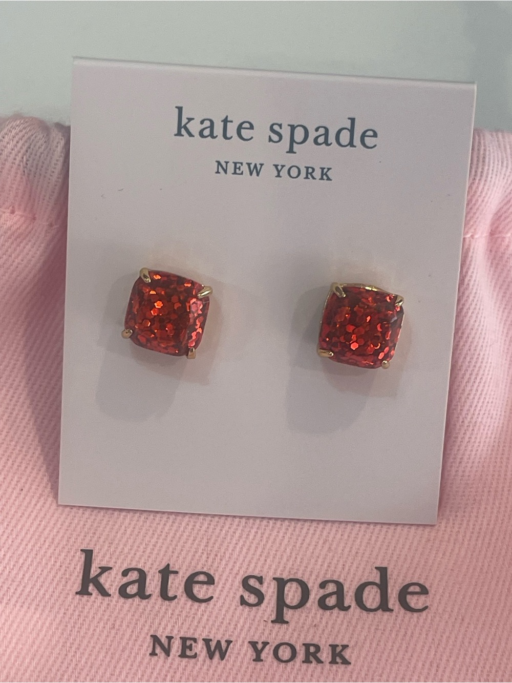 kate spade  Red Glitter Stud Earrings
